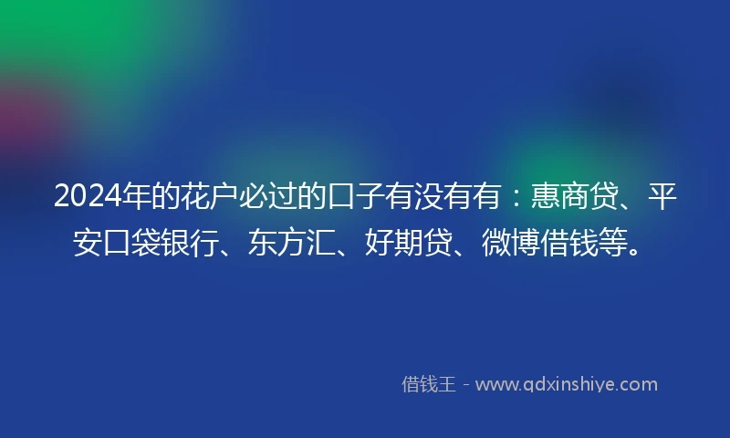 2024年的花户必过的口子有没有有：惠商贷、平安口袋银行、东方汇、好期贷、微博借钱等。