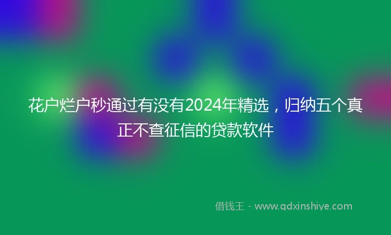 花户烂户秒通过有没有2024年精选，归纳五个真正不查征信的贷款软件