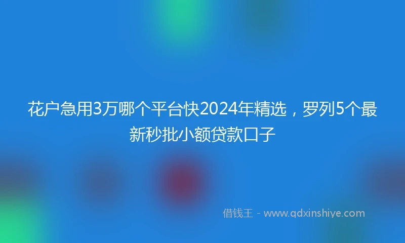 花户急用3万哪个平台快2024年精选，罗列5个最新秒批小额贷款口子
