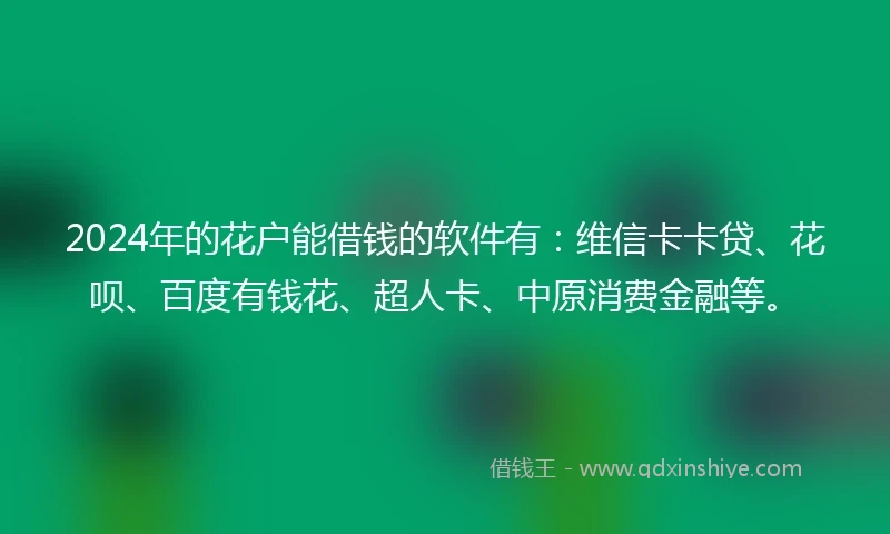 2024年的花户能借钱的软件有：维信卡卡贷、花呗、百度有钱花、超人卡、中原消费金融等。