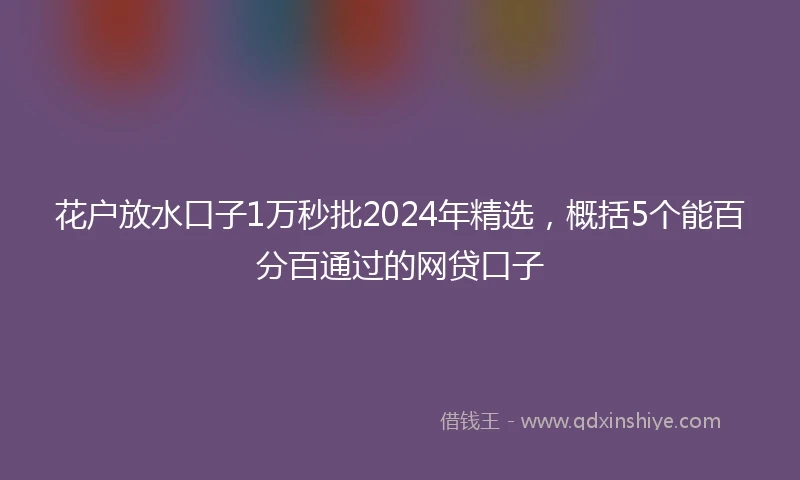 花户放水口子1万秒批2024年精选，概括5个能百分百通过的网贷口子