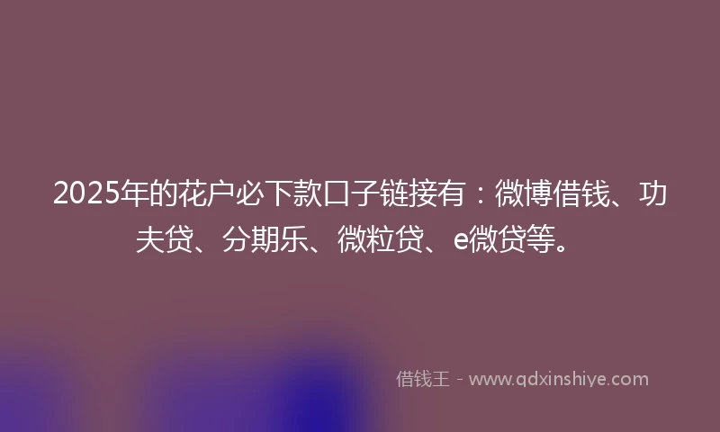 2025年的花户必下款口子链接有:微博借钱、功夫贷、分期乐、微粒贷、e微贷等。