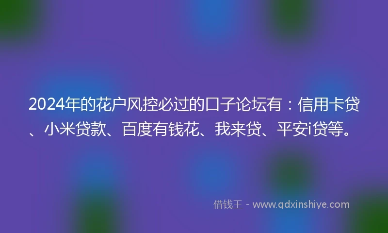 2024年的花户风控必过的口子论坛有：信用卡贷、小米贷款、百度有钱花、我来贷、平安i贷等。