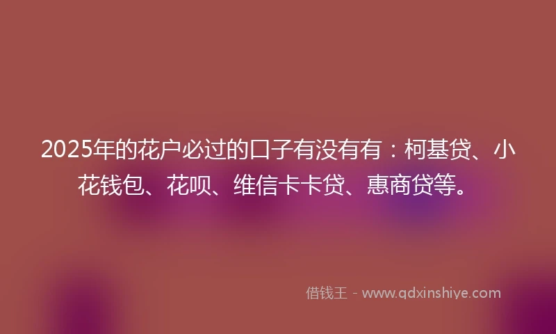 2025年的花户必过的口子有没有有：柯基贷、小花钱包、花呗、维信卡卡贷、惠商贷等。