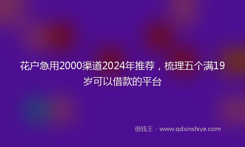 花户急用2000渠道2024年推荐，梳理五个满19岁可以借款的平台