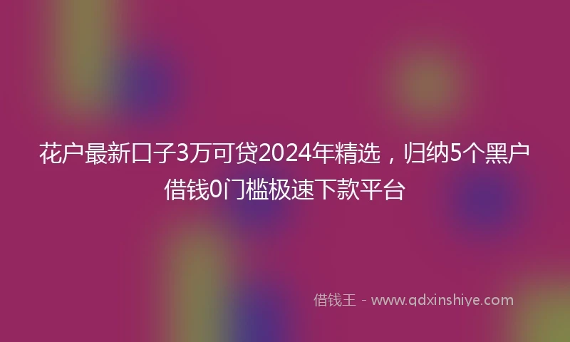 花户最新口子3万可贷2024年精选，归纳5个黑户借钱0门槛极速下款平台