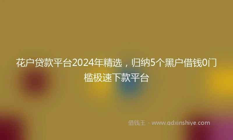 花户贷款平台2024年精选，归纳5个黑户借钱0门槛极速下款平台