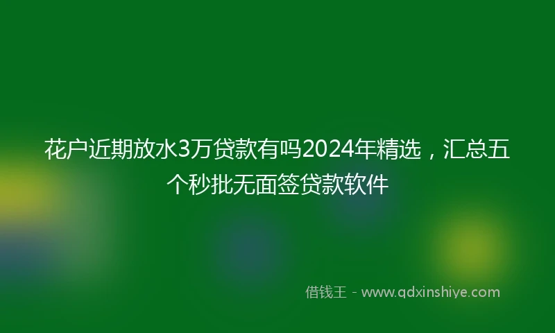 花户近期放水3万贷款有吗2024年精选，汇总五个秒批无面签贷款软件