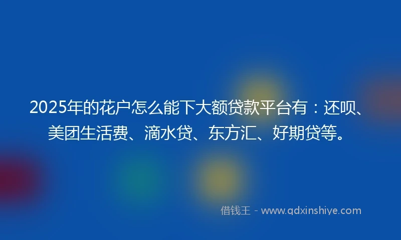 2025年的花户怎么能下大额贷款平台有：还呗、美团生活费、滴水贷、东方汇、好期贷等。