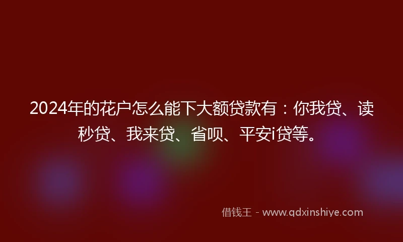 2024年的花户怎么能下大额贷款有：你我贷、读秒贷、我来贷、省呗、平安i贷等。