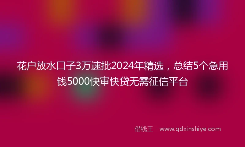 花户放水口子3万速批2024年精选，总结5个急用钱5000快审快贷无需征信平台