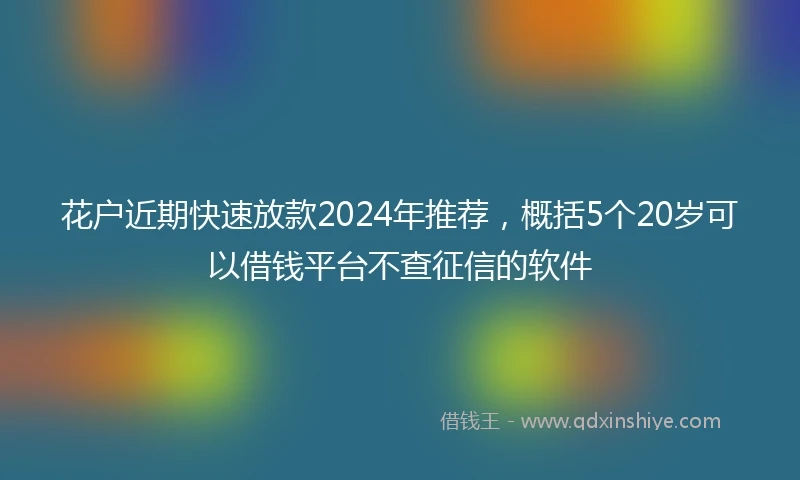 花户近期快速放款2024年推荐，概括5个20岁可以借钱平台不查征信的软件