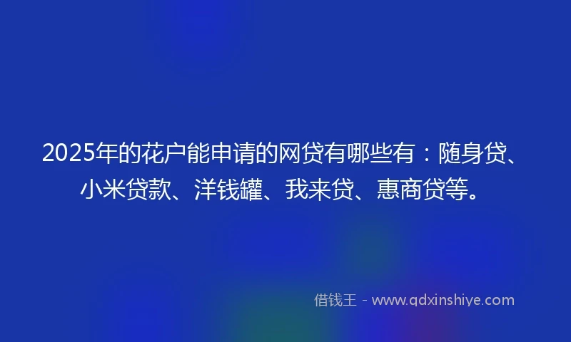 2025年的花户能申请的网贷有哪些有：随身贷、小米贷款、洋钱罐、我来贷、惠商贷等。