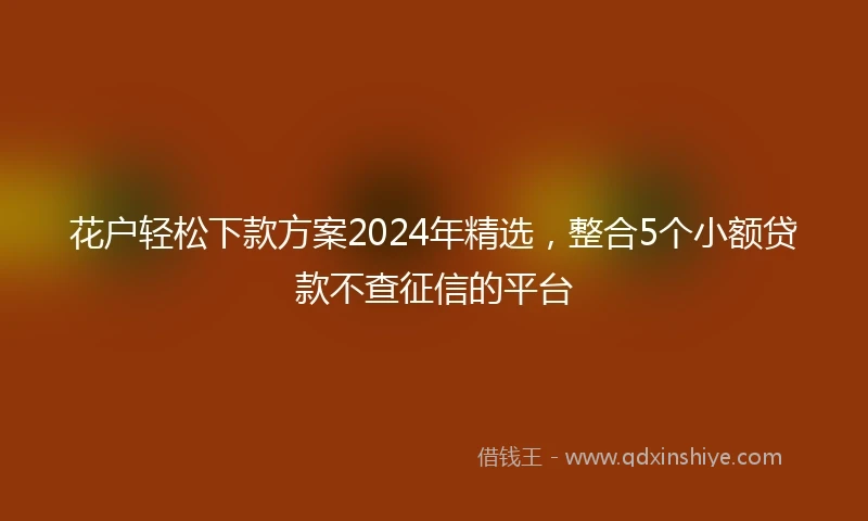 花户轻松下款方案2024年精选，整合5个小额贷款不查征信的平台
