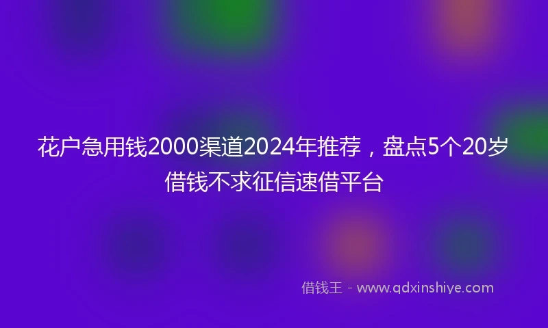 花户急用钱2000渠道2024年推荐，盘点5个20岁借钱不求征信速借平台