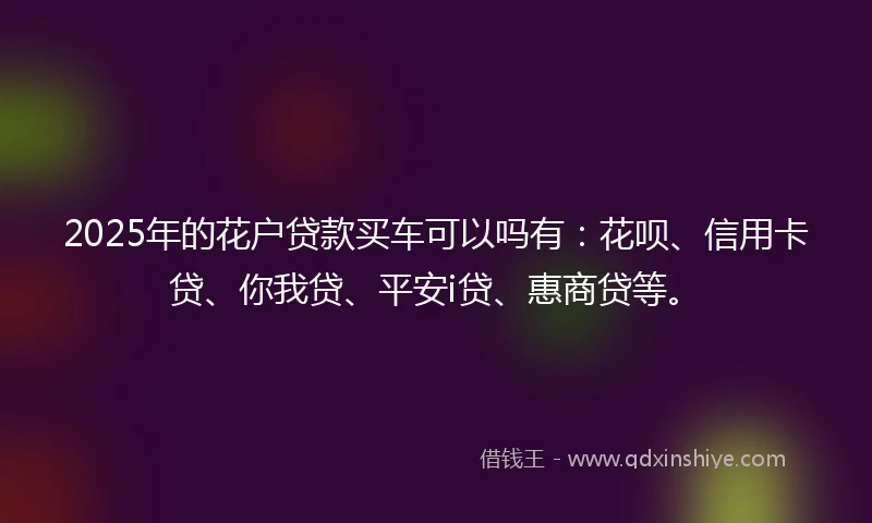2025年的花户贷款买车可以吗有：花呗、信用卡贷、你我贷、平安i贷、惠商贷等。