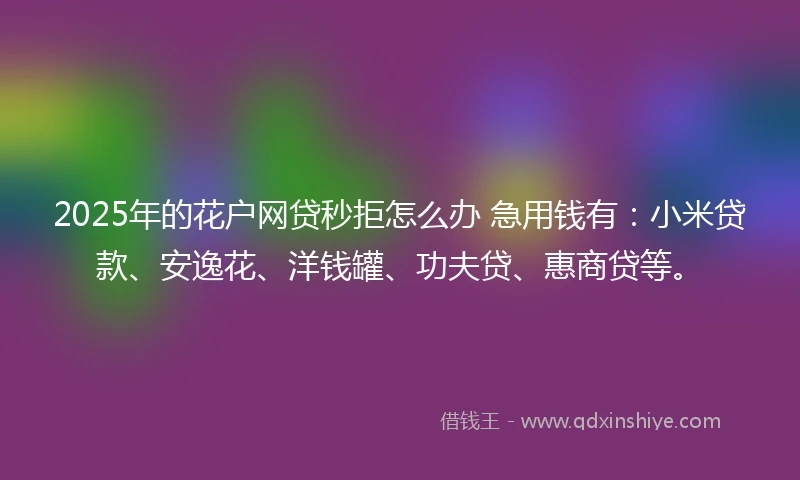 2025年的花户网贷秒拒怎么办 急用钱有：小米贷款、安逸花、洋钱罐、功夫贷、惠商贷等。