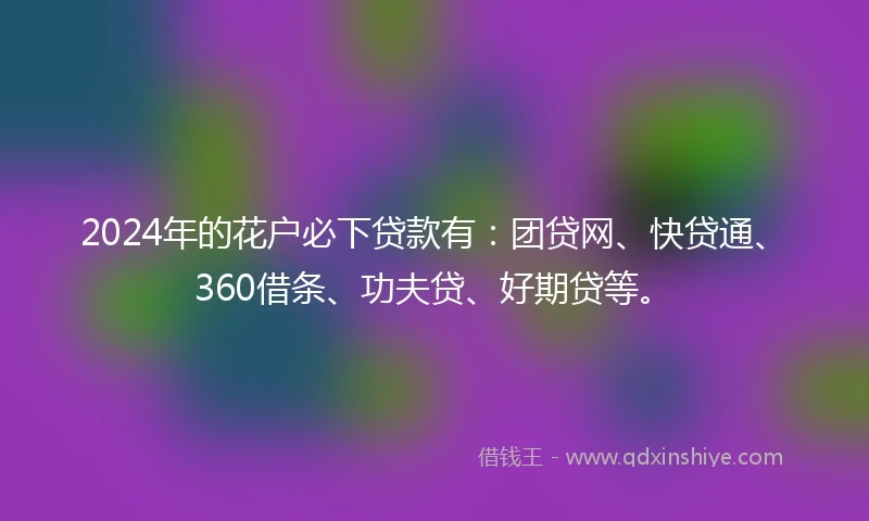 2024年的花户必下贷款有：团贷网、快贷通、360借条、功夫贷、好期贷等。