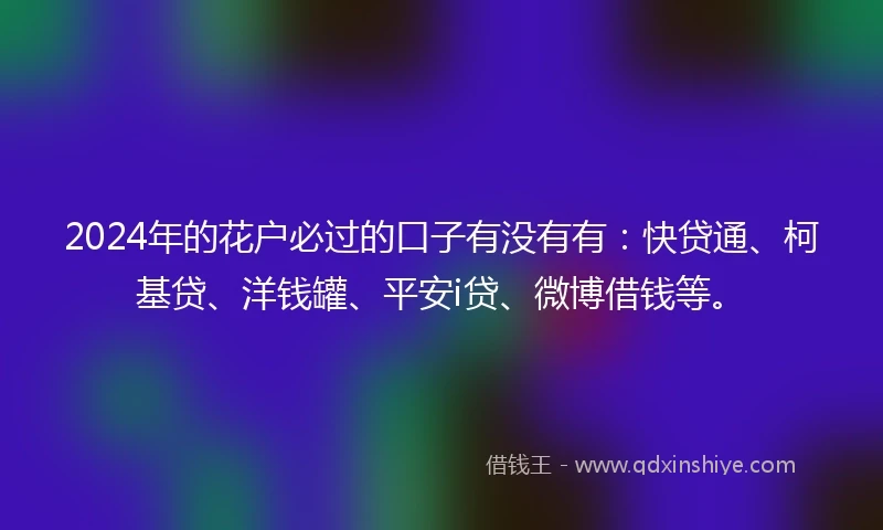 2024年的花户必过的口子有没有有：快贷通、柯基贷、洋钱罐、平安i贷、微博借钱等。