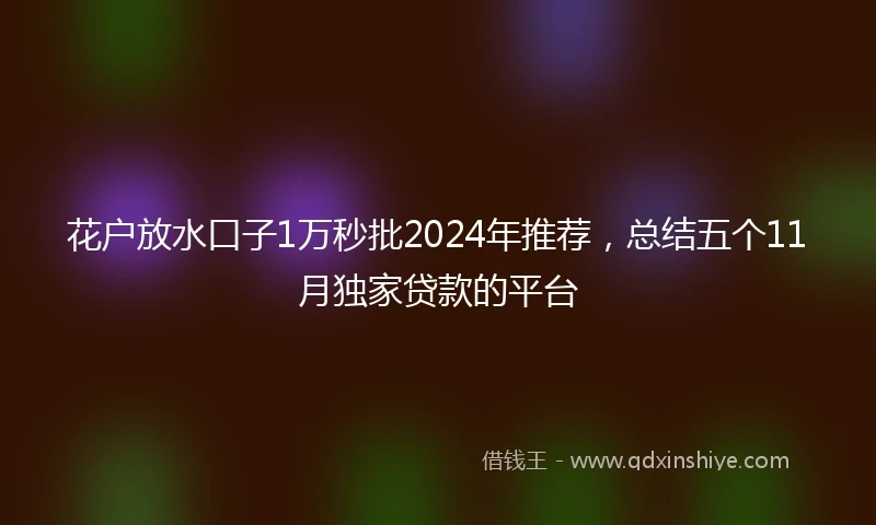 花户放水口子1万秒批2024年推荐，总结五个11月独家贷款的平台