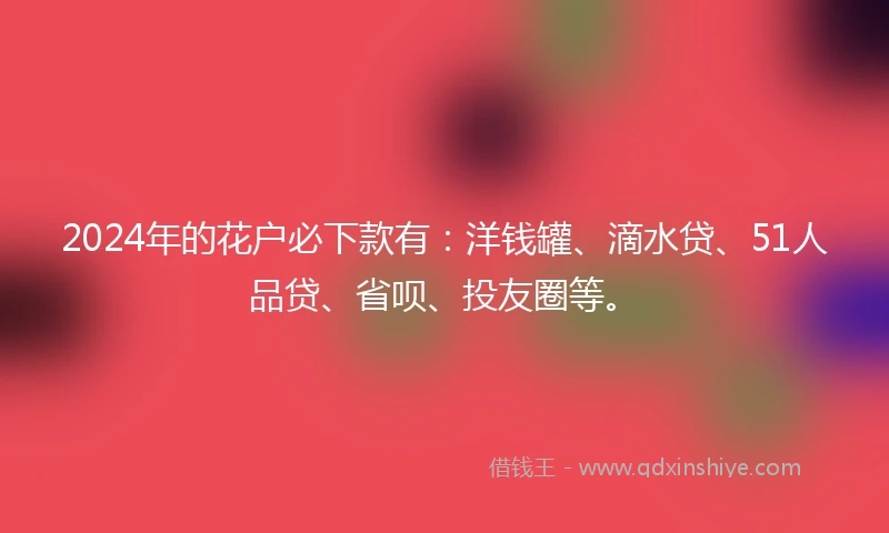 2024年的花户必下款有：洋钱罐、滴水贷、51人品贷、省呗、投友圈等。