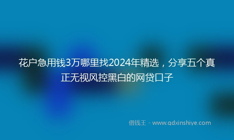 花户急用钱3万哪里找2024年精选，分享五个真正无视风控黑白的网贷口子