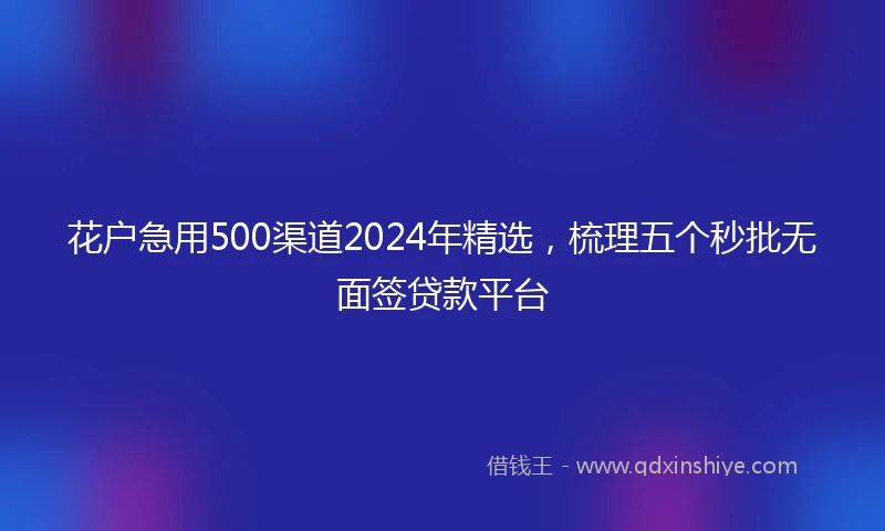 花户急用500渠道2024年精选，梳理五个秒批无面签贷款平台