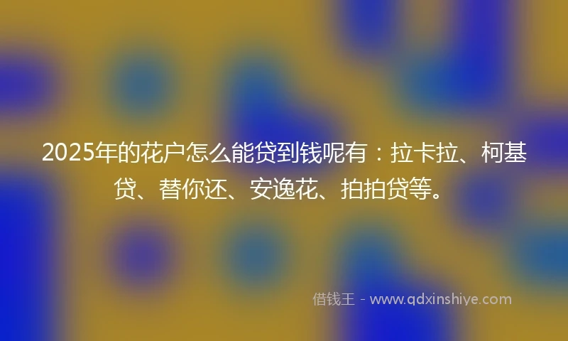 2025年的花户怎么能贷到钱呢有：拉卡拉、柯基贷、替你还、安逸花、拍拍贷等。