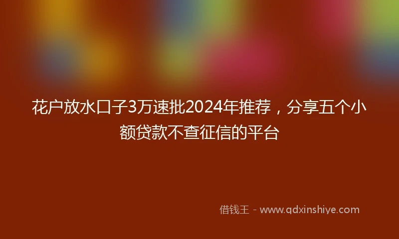 花户放水口子3万速批2024年推荐，分享五个小额贷款不查征信的平台