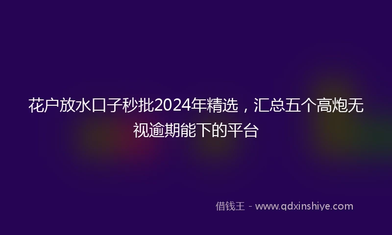 花户放水口子秒批2024年精选，汇总五个高炮无视逾期能下的平台