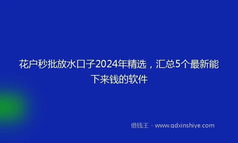 花户秒批放水口子2024年精选，汇总5个最新能下来钱的软件