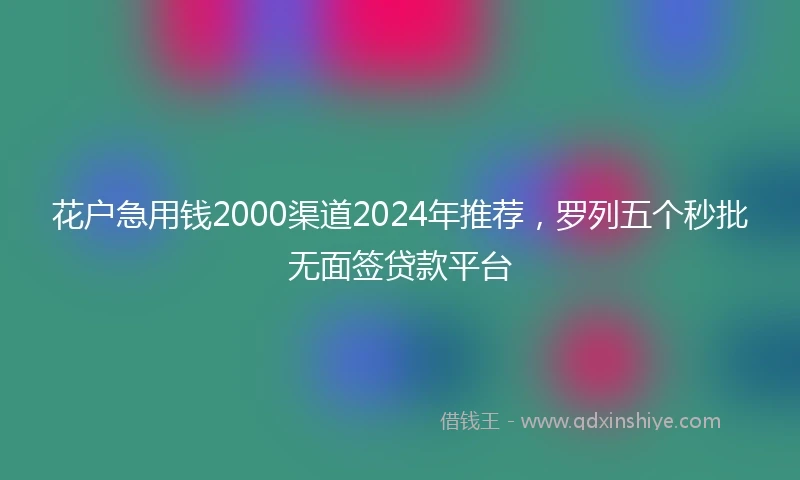 花户急用钱2000渠道2024年推荐，罗列五个秒批无面签贷款平台