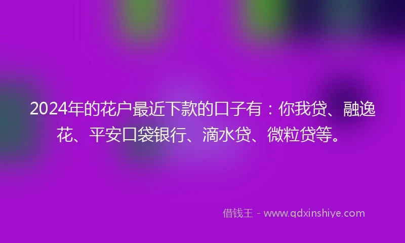 2024年的花户最近下款的口子有：你我贷、融逸花、平安口袋银行、滴水贷、微粒贷等。