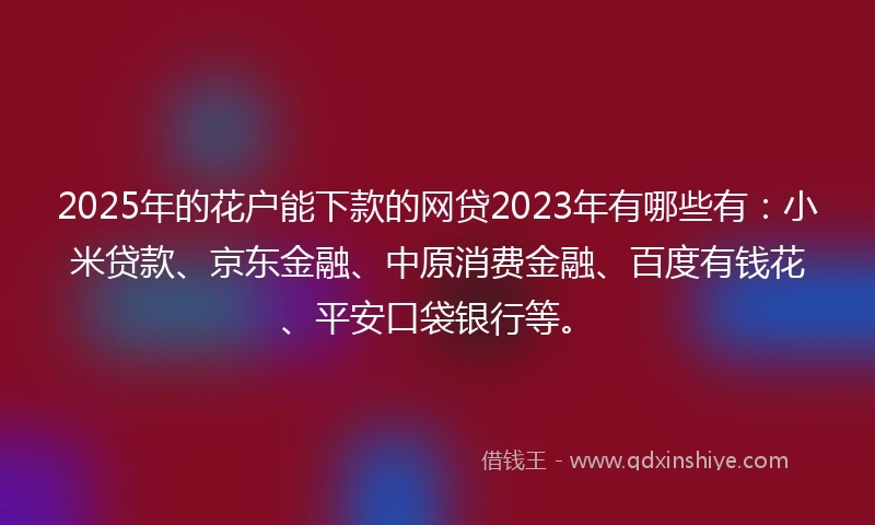 2025年的花户能下款的网贷2023年有哪些有：小米贷款、京东金融、中原消费金融、百度有钱花、平安口袋银行等。