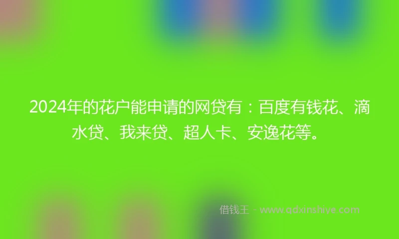 2024年的花户能申请的网贷有：百度有钱花、滴水贷、我来贷、超人卡、安逸花等。
