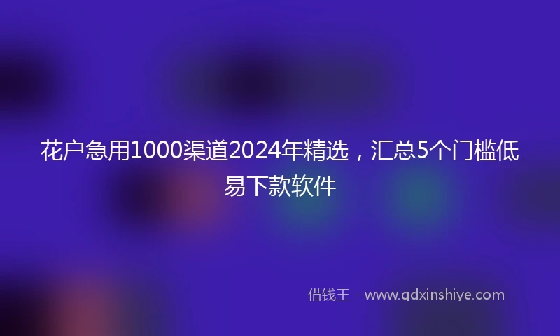 花户急用1000渠道2024年精选，汇总5个门槛低易下款软件