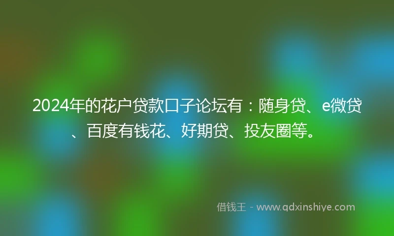 2024年的花户贷款口子论坛有：随身贷、e微贷、百度有钱花、好期贷、投友圈等。