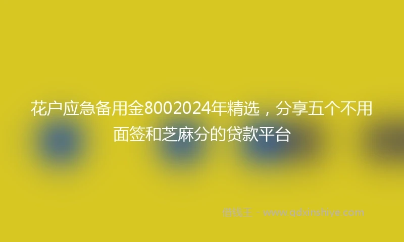 花户应急备用金8002024年精选，分享五个不用面签和芝麻分的贷款平台
