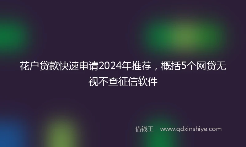花户贷款快速申请2024年推荐，概括5个网贷无视不查征信软件