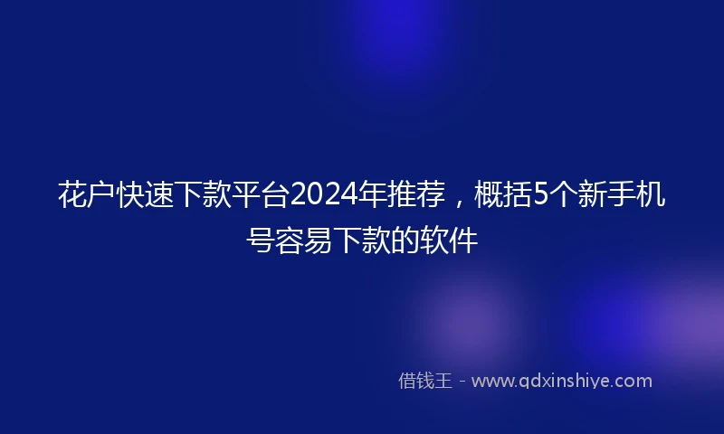 花户快速下款平台2024年推荐，概括5个新手机号容易下款的软件