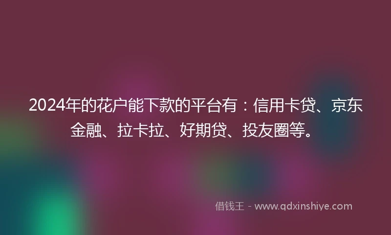 2024年的花户能下款的平台有：信用卡贷、京东金融、拉卡拉、好期贷、投友圈等。