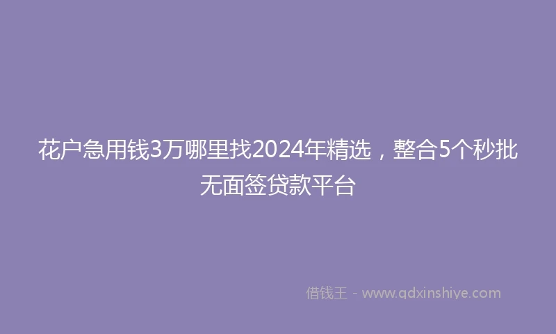 花户急用钱3万哪里找2024年精选，整合5个秒批无面签贷款平台