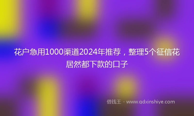 花户急用1000渠道2024年推荐，整理5个征信花居然都下款的口子