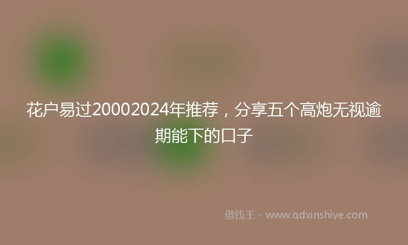 花户易过20002024年推荐，分享五个高炮无视逾期能下的口子