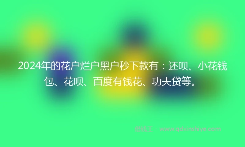 2024年的花户烂户黑户秒下款有：还呗、小花钱包、花呗、百度有钱花、功夫贷等。