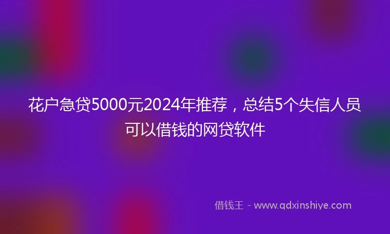 花户急贷5000元2024年推荐，总结5个失信人员可以借钱的网贷软件
