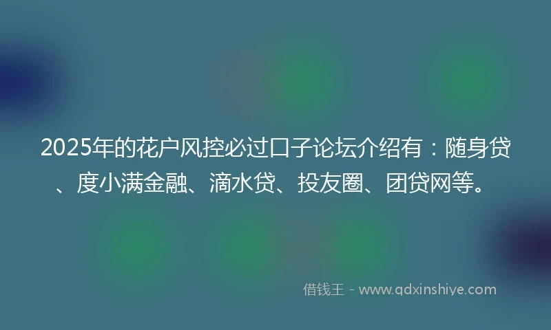 2025年的花户风控必过口子论坛介绍有：随身贷、度小满金融、滴水贷、投友圈、团贷网等。
