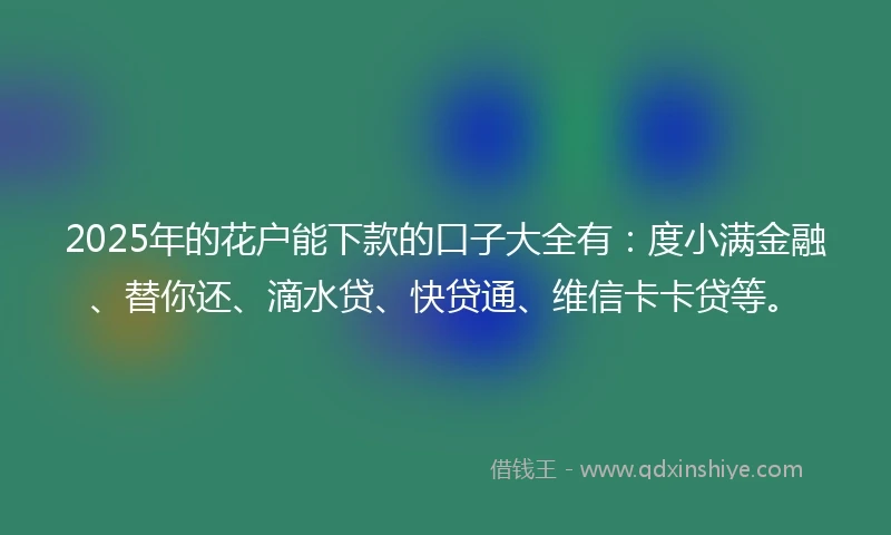 2025年的花户能下款的口子大全有：度小满金融、替你还、滴水贷、快贷通、维信卡卡贷等。