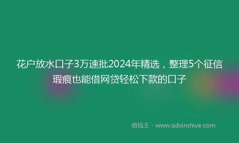 花户放水口子3万速批2024年精选，整理5个征信瑕疵也能借网贷轻松下款的口子