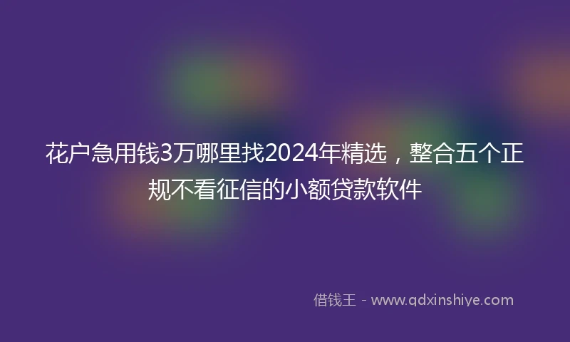 花户急用钱3万哪里找2024年精选，整合五个正规不看征信的小额贷款软件